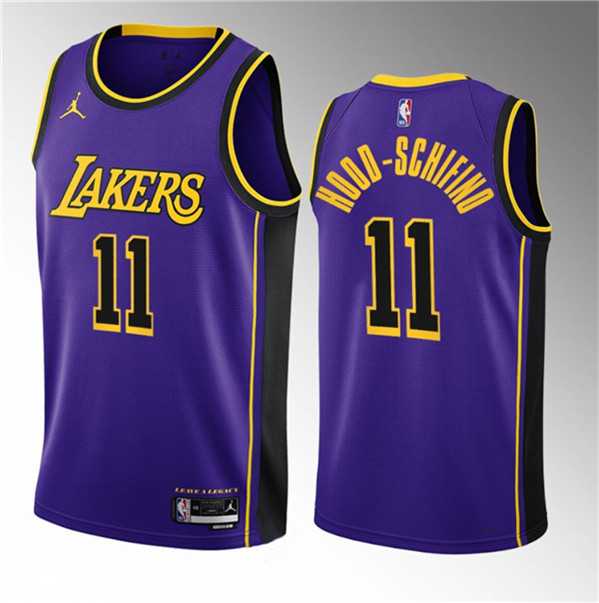 Mens Los Angeles Lakers #11 Jalen Hood-Schifino Purple 2023 Draft Statement Edition Stitched Basketball Jersey Dzhi